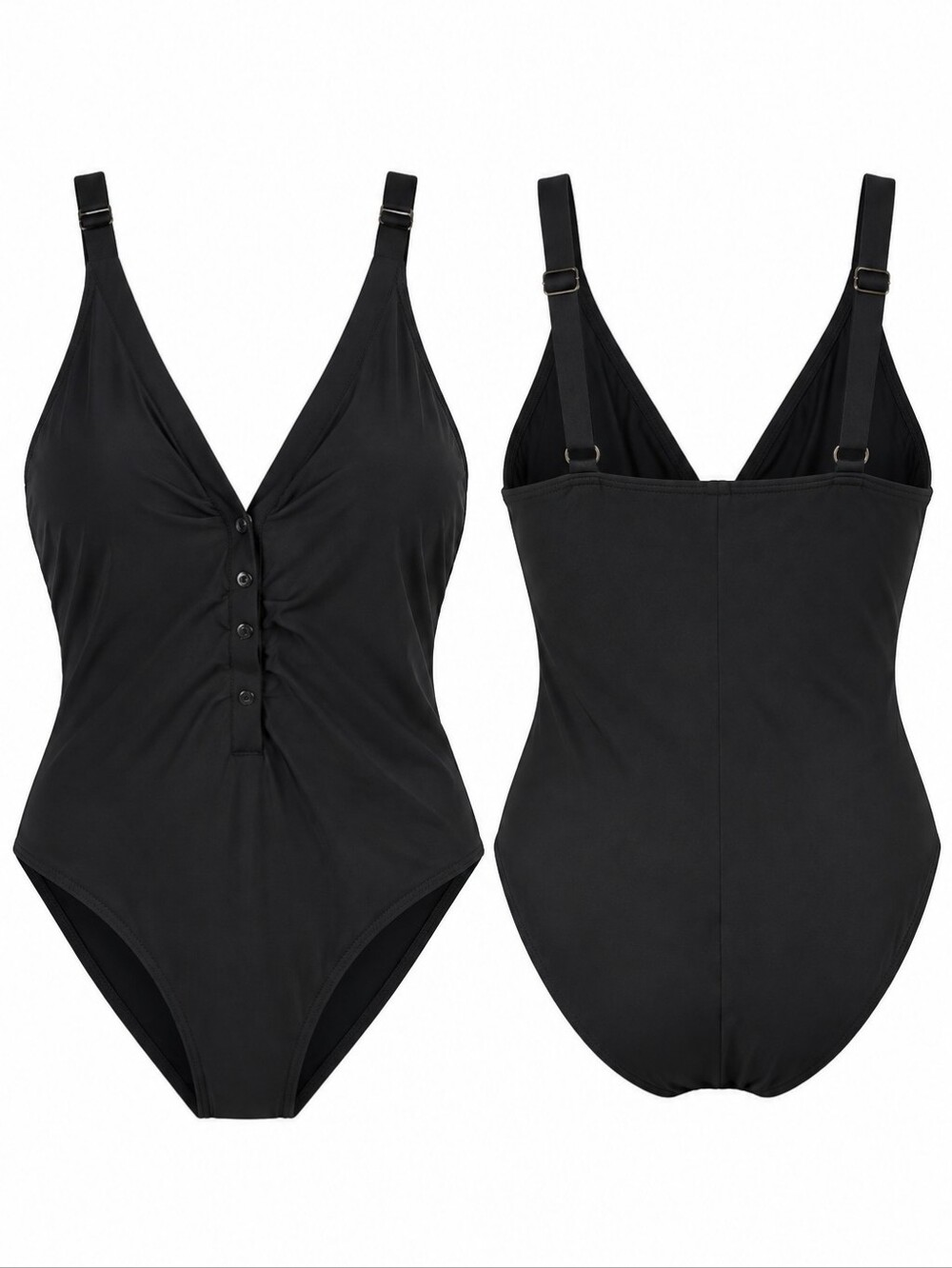 NWT Andie Black Plunge V Neck One Piece Swimsuit Snap Front XL Resort Coastal